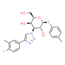 ChemSpider 2D Image | 4-Methylphenyl 3-deoxy-3-[4-(4-fluoro-3-methylphenyl)-1H-1,2,3-triazol-1-yl]-1-thio-beta-D-galactopyranoside | C22H24FN3O4S