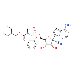 ChemSpider 2D Image | 2-Ethylbutyl (2R)-2-{[{[(2R,3S,4R,5R)-5-(4-aminopyrrolo[2,1-f][1,2,4]triazin-7-yl)-5-cyano-3,4-dihydroxytetrahydro-2-furanyl]methoxy}(phenoxy)phosphoryl]amino}propanoate (non-preferred name) | C27H35N6O8P