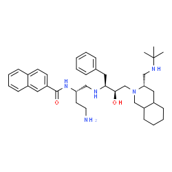 ChemSpider 2D Image | N-[(2S)-4-Amino-1-({(2S,3R)-3-hydroxy-4-[(3S)-3-{[(2-methyl-2-propanyl)amino]methyl}octahydro-2(1H)-isoquinolinyl]-1-phenyl-2-butanyl}amino)-2-butanyl]-2-naphthamide | C39H57N5O2