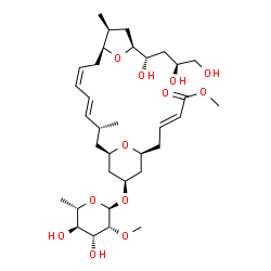 ChemSpider 2D Image | Methyl (2E)-4-{(2S,4R,6R)-4-[(6-deoxy-2-O-methyl-alpha-L-mannopyranosyl)oxy]-6-[(2R,3E,5Z)-2-methyl-7-{(2S,3S,5S)-3-methyl-5-[(1S,3S)-1,3,4-trihydroxybutyl]tetrahydro-2-furanyl}-3,5-heptadien-1-yl]tet
rahydro-2H-pyran-2-yl}-2-butenoate | C34H56O12