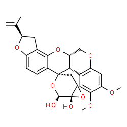 ChemSpider 2D Image | (2R,5'S,6R,6'S,6aS,12aS)-2-Isopropenyl-8,9-dimethoxy-1,2,12,12a-tetrahydro-6'H,6aH-spiro[chromeno[3,4-b]furo[2,3-h]chromene-6,3'-[4,7]dioxabicyclo[4.1.0]heptane]-5',6'-diol | C27H28O9