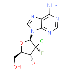 ChemSpider 2D Image | 9-(2-Chloro-2-deoxy-2-fluoro-beta-D-arabinofuranosyl)-9H-purin-6-amine | C10H11ClFN5O3