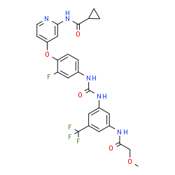ChemSpider 2D Image | N-(4-{2-Fluoro-4-[({3-[(methoxyacetyl)amino]-5-(trifluoromethyl)phenyl}carbamoyl)amino]phenoxy}-2-pyridinyl)cyclopropanecarboxamide | C26H23F4N5O5