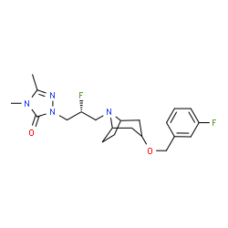 ChemSpider 2D Image | 2-[(2R)-2-Fluoro-3-{3-[(3-fluorobenzyl)oxy]-8-azabicyclo[3.2.1]oct-8-yl}propyl]-4,5-dimethyl-2,4-dihydro-3H-1,2,4-triazol-3-one | C21H28F2N4O2