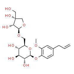 ChemSpider 2D Image | 4-Allyl-2-methoxyphenyl 6-O-[(2R,3R,4R)-3,4-dihydroxy-4-(hydroxymethyl)tetrahydro-2-furanyl]-beta-D-glucopyranoside | C21H30O11