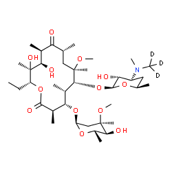ChemSpider 2D Image | (3R,4S,5S,6R,7R,9R,11R,12R,13S,14R)-14-Ethyl-12,13-dihydroxy-4-{[(2R,4R,5S,6S)-5-hydroxy-4-methoxy-4,6-dimethyltetrahydro-2H-pyran-2-yl]oxy}-6-{[(2S,3R,4S,6R)-3-hydroxy-6-methyl-4-{methyl[(~2~H_3_)met
hyl]amino}tetrahydro-2H-pyran-2-yl]oxy}-7-methoxy-3,5,7,9,11,13-hexamethyloxacyclotetradecane-2,10-dione (non-preferred name) | C38H66D3NO13