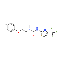 ChemSpider 2D Image | 1-[2-(4-Fluorophenoxy)ethyl]-1-methyl-3-[4-(trifluoromethyl)-1,3-thiazol-2-yl]urea | C14H13F4N3O2S