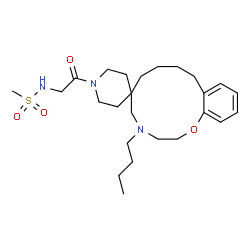 ChemSpider 2D Image | N-[2-(4-Butyl-2,3,4,5,7,8,9,10-octahydro-1'H-spiro[1,4-benzoxazacyclododecine-6,4'-piperidin]-1'-yl)-2-oxoethyl]methanesulfonamide | C25H41N3O4S
