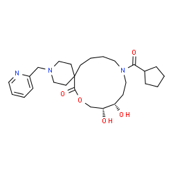 ChemSpider 2D Image | (10R,11S)-14-(Cyclopentylcarbonyl)-10,11-dihydroxy-3-(2-pyridinylmethyl)-8-oxa-3,14-diazaspiro[5.12]octadecan-7-one | C27H41N3O5