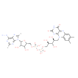 ChemSpider 2D Image | [[(2R,5R)-5-(6-amino-2,8-ditritio-purin-9-yl)-3,4-dihydroxy-tetrahydrofuran-2-yl]methoxy-oxido-phosphoryl] [(2R,3S,4S)-5-(7,8-dimethyl-2,4-dioxo-benzo[g]pteridin-10-yl)-2,3,4-trihydroxy-pentyl] phosphate | C27H29T2N9O15P2