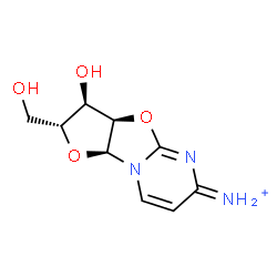 ChemSpider 2D Image | (2R,3R,3aR,9aS)-3-Hydroxy-2-(hydroxymethyl)-2,3,3a,9a-tetrahydro-6H-furo[2',3':4,5][1,3]oxazolo[3,2-a]pyrimidin-6-iminium | C9H12N3O4