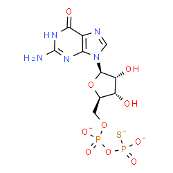 ChemSpider 2D Image | 5'-O-{[(Sulfidophosphinato)oxy]phosphinato}guanosine | C10H12N5O10P2S