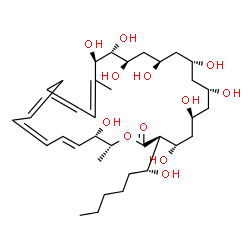 ChemSpider 2D Image | (3R,4S,6S,8S,10R,12R,14R,15R,16R,27S,28R)-4,6,8,10,12,14,15,16,27-Nonahydroxy-3-[(1R)-1-hydroxyhexyl]-17,28-dimethyloxacyclooctacosa-17,19,21,23,25-pentaen-2-one | C35H58O12
