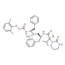 ChemSpider 2D Image | N-[(2S,4S,5S)-5-{[(2,6-Dimethylphenoxy)acetyl]amino}-4-hydroxy-1,6-diphenyl-2-hexanyl]-3-methyl-2-(2-oxotetrahydro-1(2H)-pyrimidinyl)(2-~2~H)butanamide | C37H47DN4O5