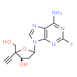 ChemSpider 2D Image | 9-[(4xi)-2-Deoxy-4-ethynyl-L-glycero-pentofuranosyl]-2-fluoro-9H-purin-6-amine | C12H12FN5O3