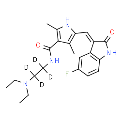ChemSpider 2D Image | N-[2-(Diethylamino)(~2~H_4_)ethyl]-5-[(E)-(5-fluoro-2-oxo-1,2-dihydro-3H-indol-3-ylidene)methyl]-2,4-dimethyl-1H-pyrrole-3-carboxamide | C22H23D4FN4O2
