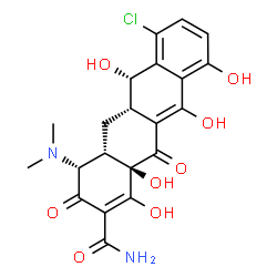 ChemSpider 2D Image | (4R,4aS,5aS,6S,12aR)-7-Chloro-4-(dimethylamino)-1,6,10,11,12a-pentahydroxy-3,12-dioxo-3,4,4a,5,5a,6,12,12a-octahydro-2-tetracenecarboxamide | C21H21ClN2O8