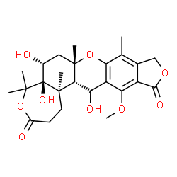 ChemSpider 2D Image | (5aR,6R,7aS,14S,14aS,14bR)-5a,6,14-Trihydroxy-13-methoxy-5,5,7a,9,14b-pentamethyl-1,2,5a,6,7,7a,10,14,14a,14b-decahydro-5H-furo[3,4-i]oxepino[4,3-a]xanthene-3,12-dione | C25H32O9