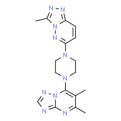 ChemSpider 2D Image | 6-[4-(5,6-Dimethyl[1,2,4]triazolo[1,5-a]pyrimidin-7-yl)-1-piperazinyl]-3-methyl[1,2,4]triazolo[4,3-b]pyridazine | C17H20N10