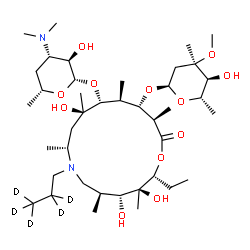 ChemSpider 2D Image | (2R,3S,4R,5S,8R,10R,11R,12S,13S,14R)-2-Ethyl-3,4,10-trihydroxy-3,5,8,10,12,14-hexamethyl-15-oxo-7-[(2,2,3,3,3-~2~H_5_)propyl]-11-{[3,4,6-trideoxy-3-(dimethylamino)-beta-D-xylo-hexopyranosyl]oxy}-1-oxa
-7-azacyclopentadecan-13-yl 2,6-dideoxy-3-C-methyl-3-O-methyl-alpha-L-ribo-hexopyranoside | C40H71D5N2O12