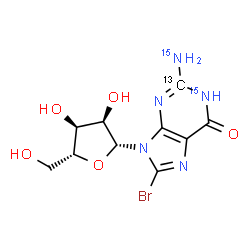 ChemSpider 2D Image | 8-Bromo(2-~13~C,N~2~,N~2~-~15~N_2_)guanosine | C913CH12BrN315N2O5