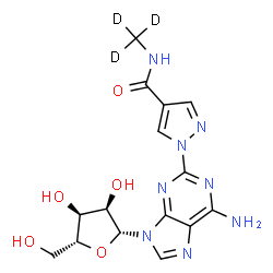 ChemSpider 2D Image | 2-{4-[(~2~H_3_)Methylcarbamoyl]-1H-pyrazol-1-yl}adenosine | C15H15D3N8O5