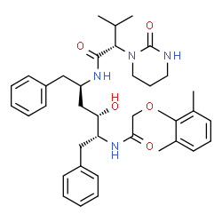 ChemSpider 2D Image | (2S)-N-[(2R,4S,5R)-5-{[(2,6-Dimethylphenoxy)acetyl]amino}-4-hydroxy-1,6-diphenyl-2-hexanyl]-3-methyl-2-(2-oxotetrahydro-1(2H)-pyrimidinyl)butanamide | C37H48N4O5