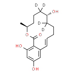 ChemSpider 2D Image | (3S,7R,11E)-7,14,16-Trihydroxy-3-methyl(6,6,8,8-~2~H_4_)-3,4,5,6,7,8,9,10-octahydro-1H-2-benzoxacyclotetradecin-1-one | C18H20D4O5