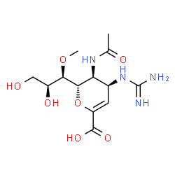ChemSpider 2D Image | (6S)-5-Acetamido-2,6-anhydro-4-carbamimidamido-3,4,5-trideoxy-6-[(1R,2S)-2,3-dihydroxy-1-methoxypropyl]-D-erythro-hex-2-enonic acid | C13H22N4O7