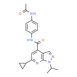 ChemSpider 2D Image | N-(4-Acetamidophenyl)-6-cyclopropyl-1-isopropyl-1H-pyrazolo[3,4-b]pyridine-4-carboxamide | C21H23N5O2