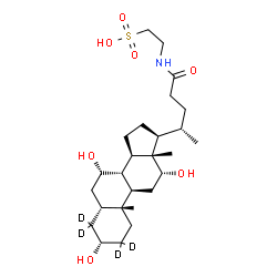 ChemSpider 2D Image | 2-{[(3beta,5alpha,7beta,8alpha,9beta,10alpha,12beta,13alpha,14beta,17alpha,20S)-3,7,12-Trihydroxy-24-oxo(2,2,4,4-~2~H_4_)cholan-24-yl]amino}ethanesulfonic acid | C26H41D4NO7S