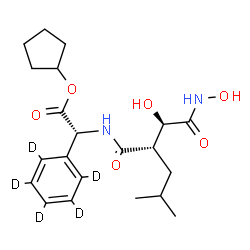 ChemSpider 2D Image | Cyclopentyl (2R)-({(2S)-2-[(1R)-1-hydroxy-2-(hydroxyamino)-2-oxoethyl]-4-methylpentanoyl}amino)[(~2~H_5_)phenyl]acetate | C21H25D5N2O6
