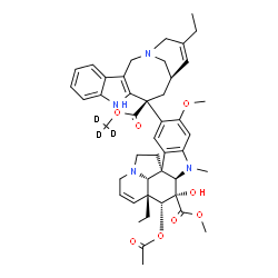 ChemSpider 2D Image | Methyl (2beta,3beta,4beta,5alpha,12beta,19alpha)-4-acetoxy-15-[(12S,14R)-16-ethyl-12-{[(~2~H_3_)methyloxy]carbonyl}-1,10-diazatetracyclo[12.3.1.0~3,11~.0~4,9~]octadeca-3(11),4,6,8,15-pentaen-12-yl]-3-
hydroxy-16-methoxy-1-methyl-6,7-didehydroaspidospermidine-3-carboxylate | C45H51D3N4O8
