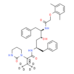 ChemSpider 2D Image | N-[(2R,4R,5R)-5-{[(2,6-Dimethylphenoxy)acetyl]amino}-4-hydroxy-1,6-diphenyl-2-hexanyl]-3-(~2~H_3_)methyl-2-(2-oxotetrahydro-1(2H)-pyrimidinyl)(~2~H_5_)butanamide | C37H40D8N4O5