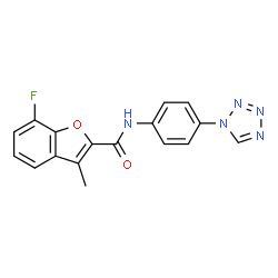 ChemSpider 2D Image | 7-Fluoro-3-methyl-N-[4-(1H-tetrazol-1-yl)phenyl]-1-benzofuran-2-carboxamide | C17H12FN5O2