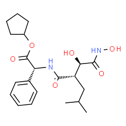 ChemSpider 2D Image | Cyclopentyl (2R)-({(2S)-2-[(1R)-1-hydroxy-2-(hydroxyamino)-2-oxoethyl]-4-methylpentanoyl}amino)(phenyl)acetate | C21H30N2O6