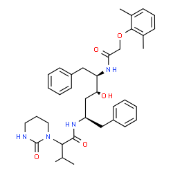 ChemSpider 2D Image | N-[(2R,4R,5R)-5-{[(2,6-Dimethylphenoxy)acetyl]amino}-4-hydroxy-1,6-diphenyl-2-hexanyl]-3-methyl-2-(2-oxotetrahydro-1(2H)-pyrimidinyl)butanamide | C37H48N4O5