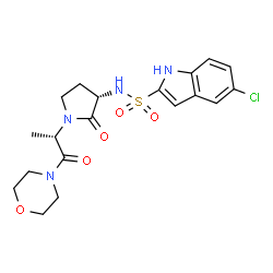 ChemSpider 2D Image | 5-Chloro-N-{(3S)-1-[(2S)-1-(4-morpholinyl)-1-oxo-2-propanyl]-2-oxo-3-pyrrolidinyl}-1H-indole-2-sulfonamide | C19H23ClN4O5S