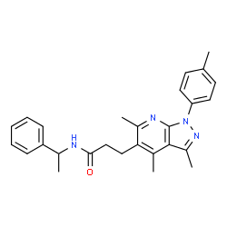 ChemSpider 2D Image | N-(1-Phenylethyl)-3-[3,4,6-trimethyl-1-(4-methylphenyl)-1H-pyrazolo[3,4-b]pyridin-5-yl]propanamide | C27H30N4O
