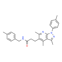 ChemSpider 2D Image | N-(4-Methylbenzyl)-3-[3,4,6-trimethyl-1-(4-methylphenyl)-1H-pyrazolo[3,4-b]pyridin-5-yl]propanamide | C27H30N4O