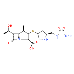 ChemSpider 2D Image | (4R,5R,6S)-6-[(1R)-1-Hydroxyethyl]-4-methyl-7-oxo-3-({(5S)-5-[(sulfamoylamino)methyl]-3-pyrrolidinyl}sulfanyl)-1-azabicyclo[3.2.0]hept-2-ene-2-carboxylic acid | C15H24N4O6S2