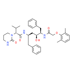 ChemSpider 2D Image | (2R)-N-[(2R,4S,5R)-5-{[(2,6-Dimethylphenoxy)acetyl]amino}-4-hydroxy-1,6-diphenyl-2-hexanyl]-3-methyl-2-(2-oxotetrahydro-1(2H)-pyrimidinyl)butanamide | C37H48N4O5