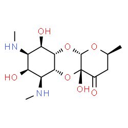 ChemSpider 2D Image | (2S,4aR,5aR,6S,7S,8R,9R,9aS,10aS)-4a,7,9-Trihydroxy-2-methyl-6,8-bis(methylamino)decahydro-4H-pyrano[2,3-b][1,4]benzodioxin-4-one | C14H24N2O7