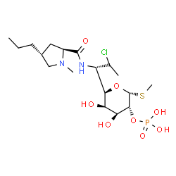 ChemSpider 2D Image | Methyl (5R)-5-[(1S)-2-chloro-1-{[(4R)-1-methyl-4-propyl-L-prolyl]amino}propyl]-2-O-phosphono-1-thio-beta-L-arabinopyranoside | C18H34ClN2O8PS