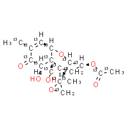 ChemSpider 2D Image | (3alpha,5alpha,7alpha,12xi)-7,15-Dihydroxy-8-oxo(2,3,4,5,6,7,8,9,10,11,12,13,14,15,16-~13~C_15_)-12,13-epoxytrichothec-9-en-3-yl (~13~C_2_)acetate | 13C17H22O7