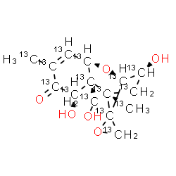ChemSpider 2D Image | (3alpha,5alpha,7alpha,12xi)-3,7,15-Trihydroxy(2,3,4,5,6,7,8,9,10,11,12,13,14,15,16-~13~C_15_)-12,13-epoxytrichothec-9-en-8-one | 13C15H20O6
