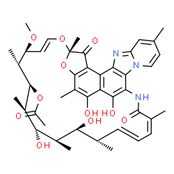 ChemSpider 2D Image | (7S,9E,11S,12R,13S,14R,15S,16R,17S,18S,19E,21Z)-2,15,17,36-Tetrahydroxy-11-methoxy-3,7,12,14,16,18,22,30-octamethyl-6,23-dioxo-8,37-dioxa-24,27,33-triazahexacyclo[23.10.1.1~4,7~.0~5,35~.0~26,34~.0~27,
32~]heptatriaconta-1(35),2,4,9,19,21,25(36),26(34),28,30,32-undecaen-13-yl acetate | C43H51N3O11