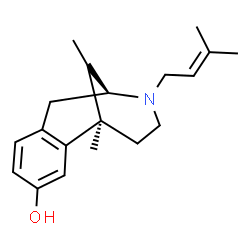 ChemSpider 2D Image | (1R,9S)-1,13-Dimethyl-10-(3-methyl-2-buten-1-yl)-10-azatricyclo[7.3.1.0~2,7~]trideca-2,4,6-trien-4-ol | C19H27NO
