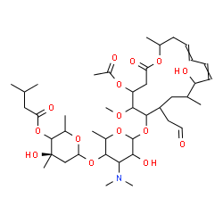 ChemSpider 2D Image | (4R)-6-{[6-{[4-Acetoxy-10-hydroxy-5-methoxy-9,16-dimethyl-2-oxo-7-(2-oxoethyl)oxacyclohexadeca-11,13-dien-6-yl]oxy}-4-(dimethylamino)-5-hydroxy-2-methyltetrahydro-2H-pyran-3-yl]oxy}-4-hydroxy-2,4-dime
thyltetrahydro-2H-pyran-3-yl 3-methylbutanoate (non-preferred name) | C42H69NO15