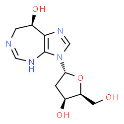 ChemSpider 2D Image | (8R)-3-(2-Deoxy-alpha-L-threo-pentofuranosyl)-3,4,7,8-tetrahydroimidazo[4,5-d][1,3]diazepin-8-ol | C11H16N4O4